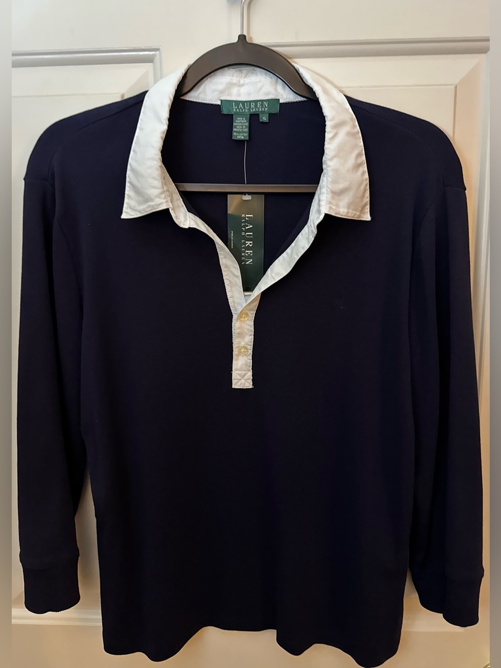 Lauren Ralph Lauren Polo Top 100% Cotton in Navy & White Size - XL **NWT*